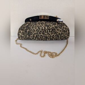 Bag Animal Print Fabric Clutch with Gold Chain